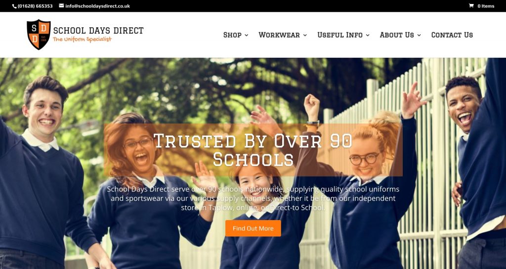 Home Page of refreshed brand School Days Direct eCommerce Site